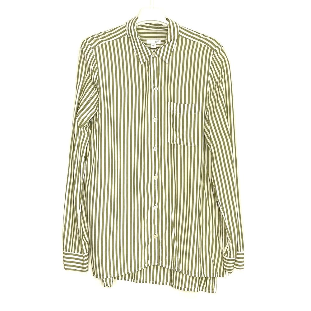 J Jill Striped Green White Rayon Button Front Long Sleeve Shirt Size Small